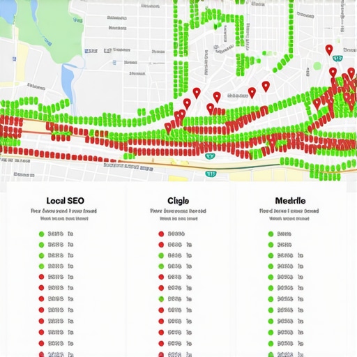 A visual heat map showing local pack rankings across a city grid.