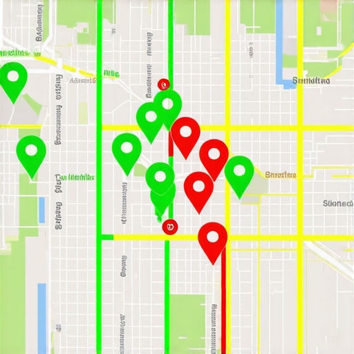 A digital map showing local 3-pack ranking positions across a city grid.
