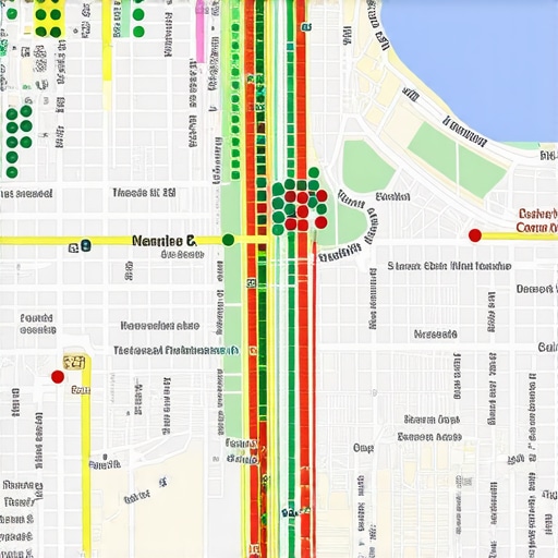 A visual heatmap showing search ranking positions across a geographic area for Google Maps optimization.