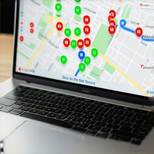 A heatmap visualization showing local search rankings across a city grid for a business profile.