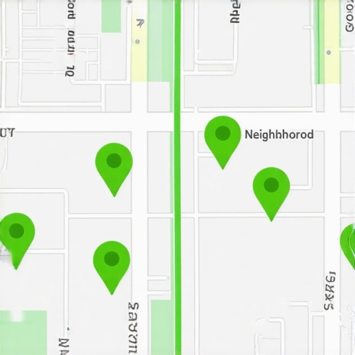 A visual representation of local search ranking pins across a neighborhood grid.