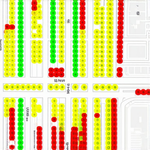 A grid tracking tool showing Google Maps 3-pack rankings across different neighborhoods.