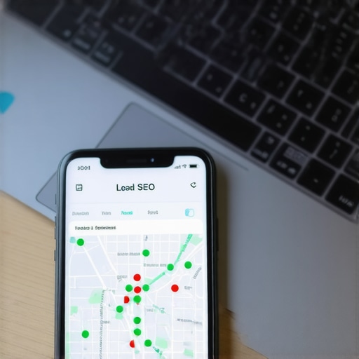 A smartphone showing a local search ranking grid for map optimization