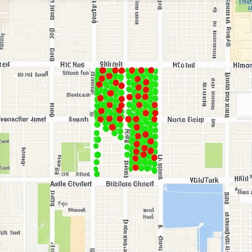 A visual heatmap showing local pack ranking positions across a specific geographic area.