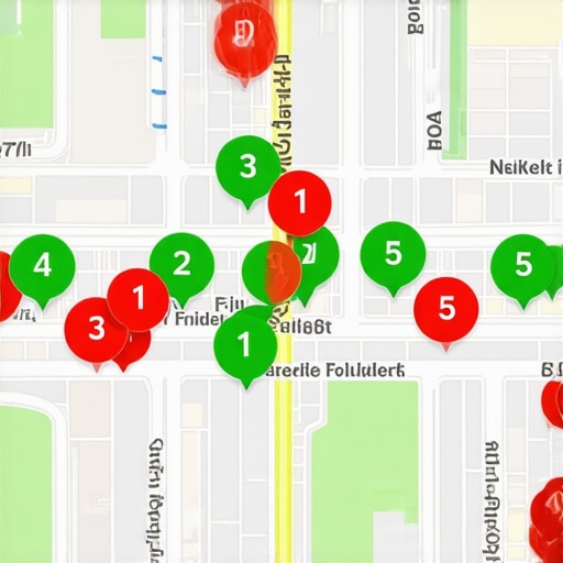 Visual representation of local search rankings using a grid tracking tool for map optimization.
