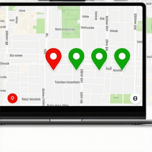 A digital map showing local search rankings across different geographic points in a city.