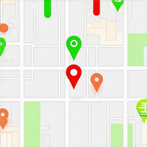 A visual representation of a local search ranking grid showing different positions across a city map.
