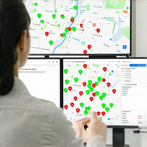 A digital map showing local 3-pack ranking positions across a city via a grid tracking tool.