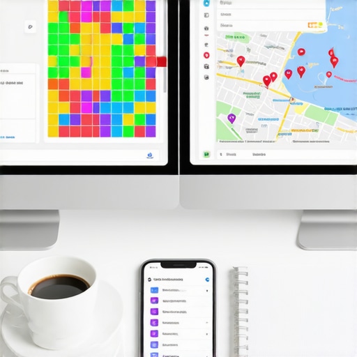 A desktop showing a geo-grid ranking tool used for Google Maps optimization.