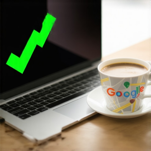 A laptop showing a Google Maps 3-pack ranking report with positive growth indicators.
