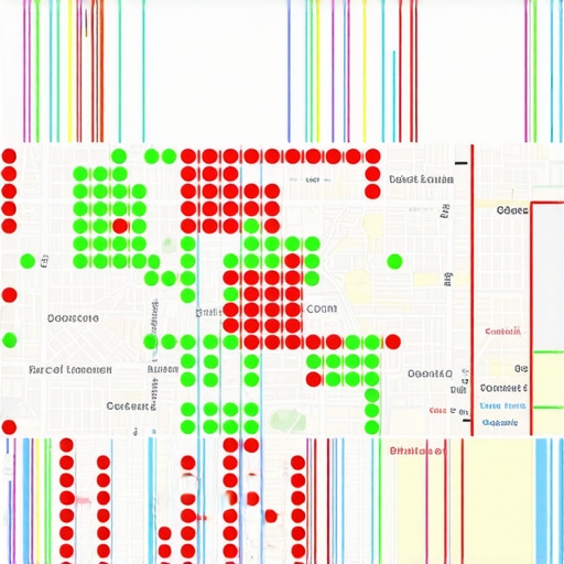 A visual rank tracking tool showing a grid of ranking positions for a business on Google Maps across a specific neighborhood.