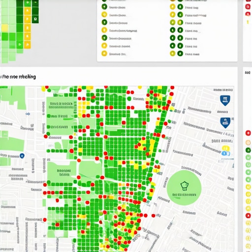 A map visualization showing how a business ranks in the local pack across different geographic coordinates.