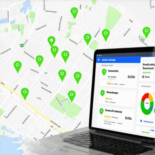 A digital dashboard showing green ranking nodes over a city map to track 3-pack visibility.