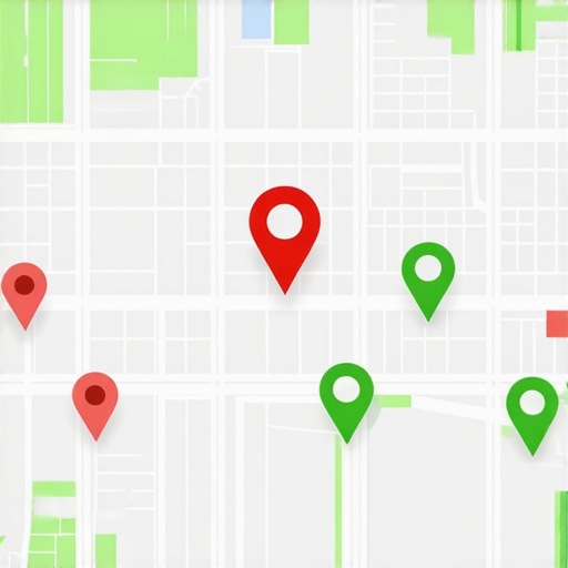 A visualization of a local rank tracking tool showing business visibility across a neighborhood grid.