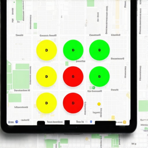 A visual representation of local 3-pack rankings across a city grid.