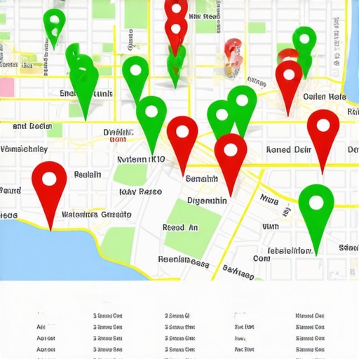 A digital heat map showing local 3-pack rankings across a geographic area.
