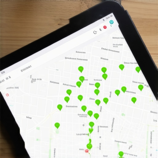 A city map with a grid of green rank tracking circles showing a business dominating the 3-pack.