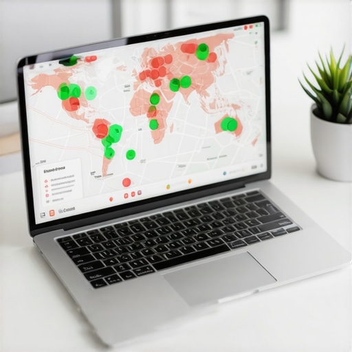 A laptop screen showing a localized grid map used for tracking 3-pack rankings across different neighborhoods.
