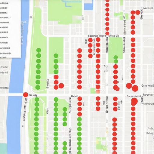 Local SEO Ranking Heat Map Grid A screenshot of a local SEO grid tracker showing ranking positions across a neighborhood