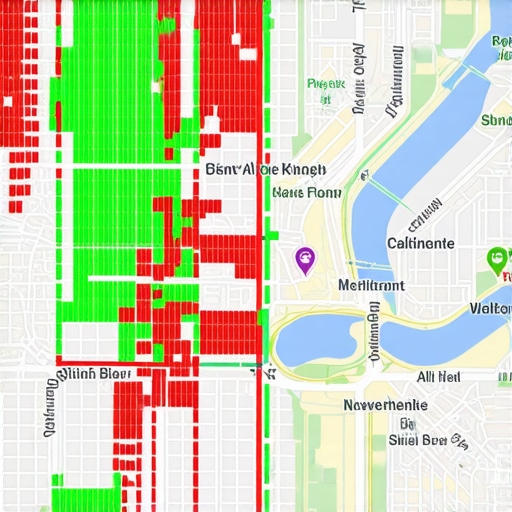 A visual representation of local search ranking across a geographic grid using a heatmap tool.