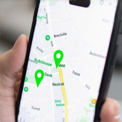 A smartphone showing green map pins representing top 3-pack rankings across a city.