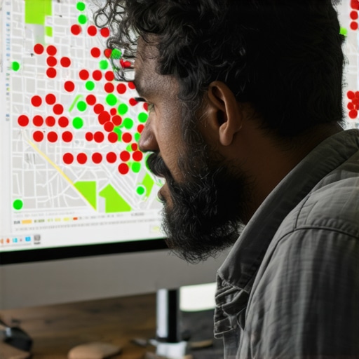 Professional analyzing a misleading Google Maps ranking heatmap report