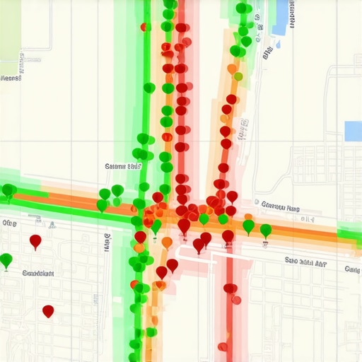 A visual heat map showing local search rankings across a city grid for local pack optimization tracking.