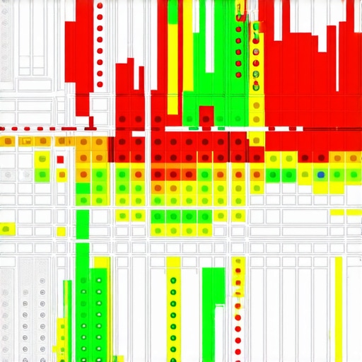 Heatmap of Google Maps 3-pack rankings across a city neighborhood using a grid tracking tool.