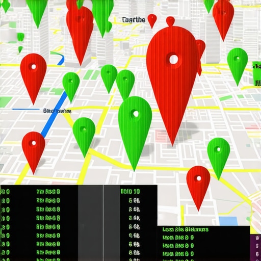 A visualization of a local search grid tracker showing ranking positions across different city blocks.