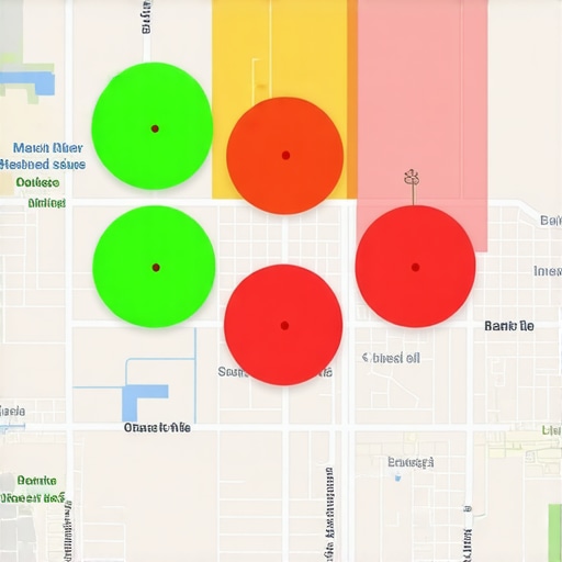 A professional local SEO tool showing a ranking grid over a city map.