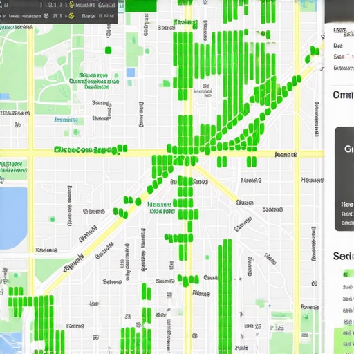 A visualization of a local search grid showing ranking performance across a geographic area.