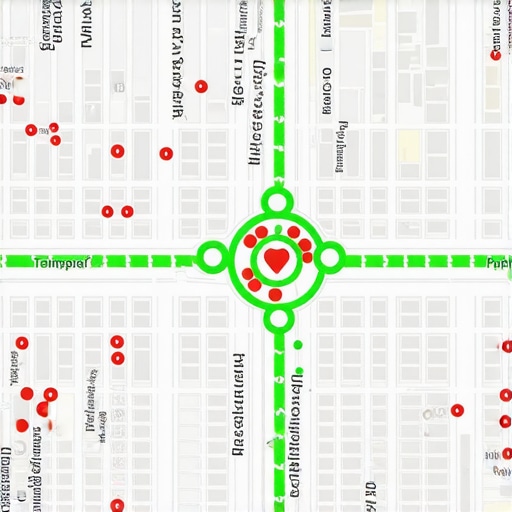 A grid tracking map showing local search rankings across a specific geographic area.