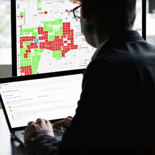 A heatmap showing local search rankings across a geographic area.