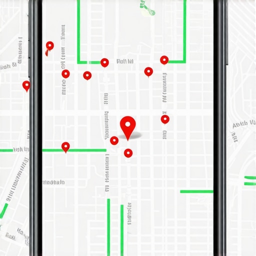 A digital map showing local SEO grid ranking nodes in a city area indicating local pack performance.