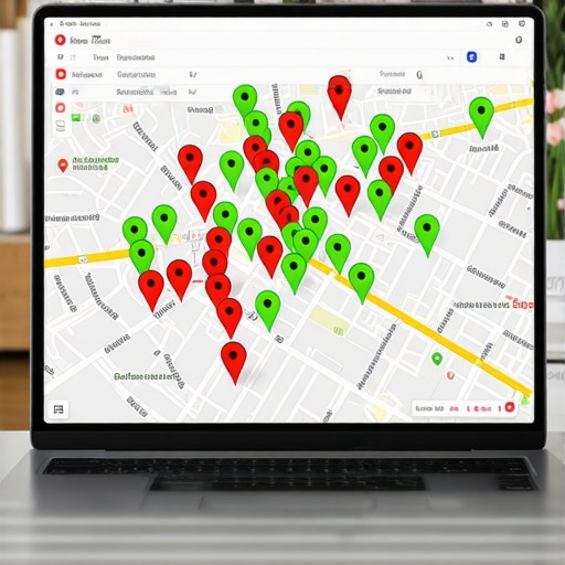 A map showing proximity-based local pack rankings across a neighborhood with various colored data points.