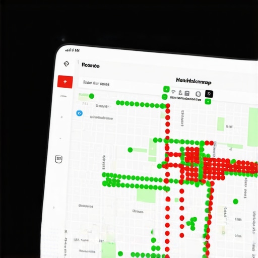 A digital heatmap showing Google Maps ranking positions across a local city grid.