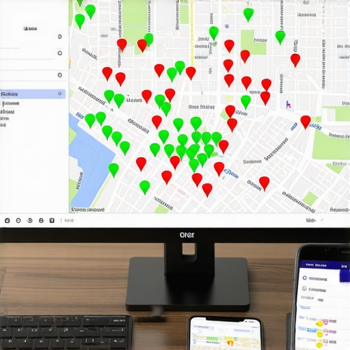 A digital map showing local 3-pack ranking positions across different neighborhoods.