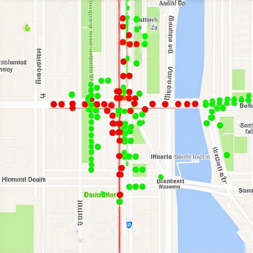 A digital map showing local search rankings across a city grid