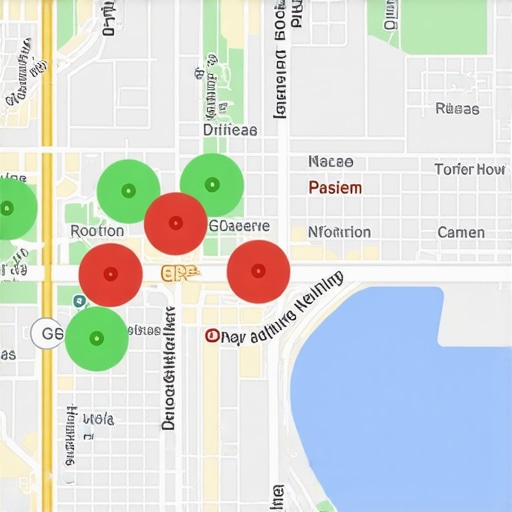 Local Search Ranking Grid Software Screenshot A visual grid showing local search ranking positions across a geographic area for Google Maps optimization.