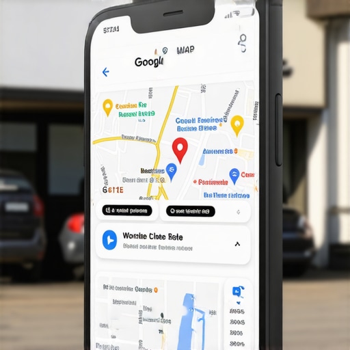 A smartphone displaying a top-ranked Google Maps business profile in front of a real store.
