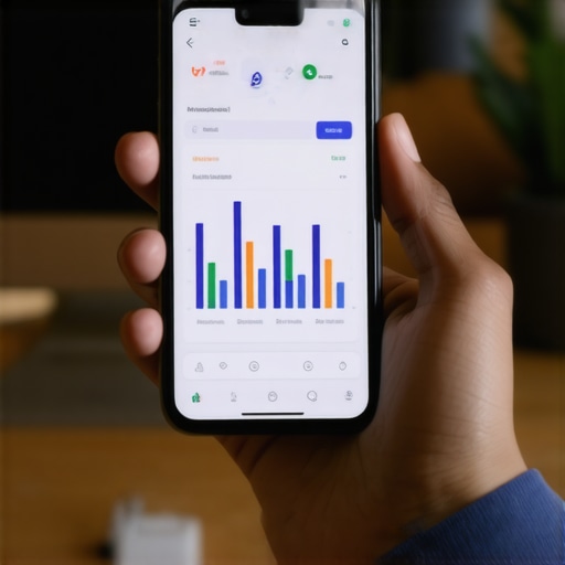 Smartphone showing Google Business Profile dashboard with positive ranking growth.
