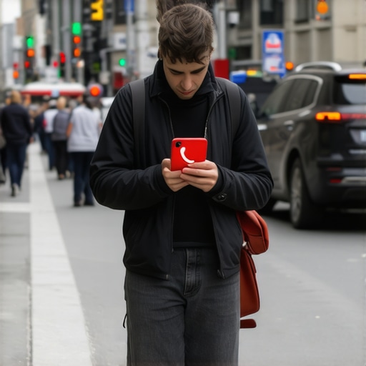 Frustrated user trying to access a local business website on mobile on a city street.