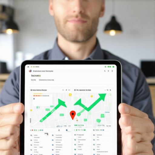 A business owner checking their 3-pack ranking progress on a digital tablet.