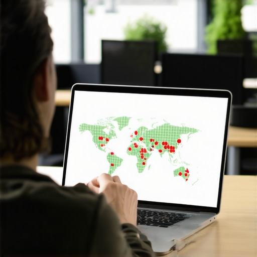 Monitoring Local Search Grid Performance A professional monitoring a local SEO search grid to track 3-pack rankings across different geographic points.