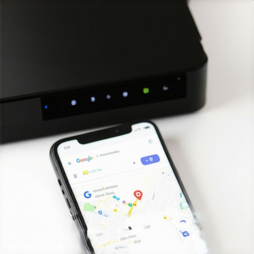 A smartphone showing local 3-pack rankings next to a Wi-Fi router.