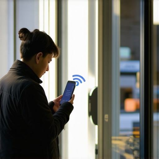 A business owner auditing mobile signal strength and Wi-Fi connectivity inside their storefront to improve Google Maps ranking.