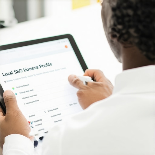 A person auditing a Google Business Profile on a tablet to improve local 3-pack rankings.