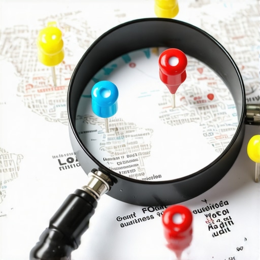 Performing a Local SEO Data Audit for 3-Pack Ranking A magnifying glass analyzing conflicting business map markers for local SEO cleanup.