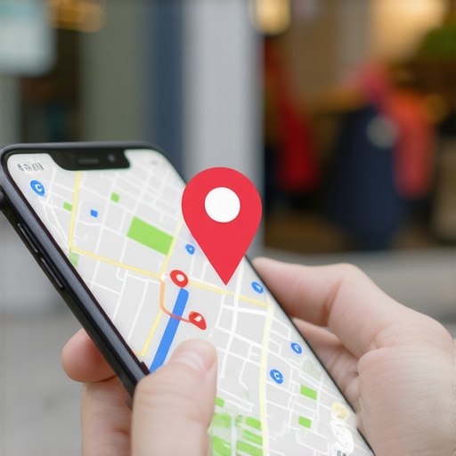 Precise Map Pin Adjustment for Local SEO Close-up of a hand adjusting a business pin on a mobile map app to improve local search accuracy.