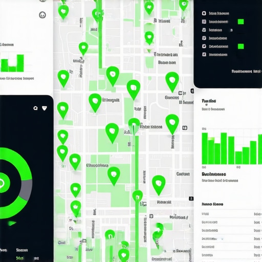 Digital map showing rank 3 pack performance and local SEO monitoring data.